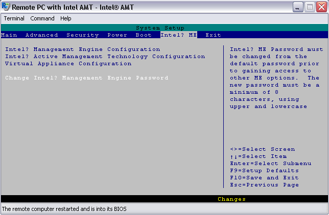BIOS - Intel AMT Manageability Engine - Menu