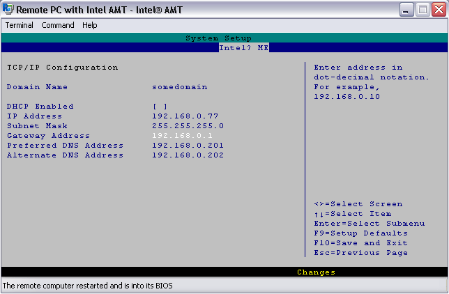 BIOS - Intel AMT Manageability Engine - TCP IP Configuration