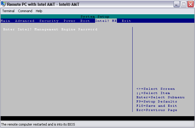 BIOS - Intel AMT Manageability Engine - Password