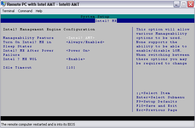 BIOS - Intel AMT Manageability Engine - Configuration